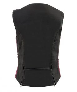 Milwaukee Leather MLL4571 Ladies 'Crinkled' Black And Pink Lightweight Leather Vest Motorcycle Vests