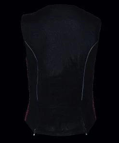 Milwaukee Leather MLL4571 Ladies'Crinkled' Black And Pink Lightweight Leather Vest Motorcycle Vests