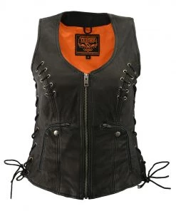 Milwaukee Leather MLL4575 Women's Black Leather Vest With Side Laces