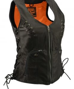 Milwaukee Leather MLL4575 Women's Black Leather Vest With Side Laces