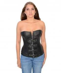Riding Gear Milwaukee Leather MLL4598 Ladies Black Lambskin Zipper And Buckle Front Corset