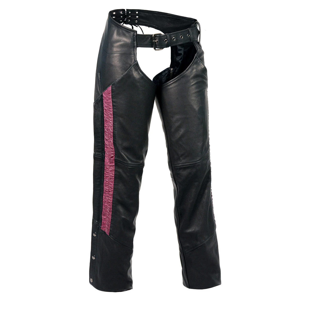 Milwaukee Leather MLL6500 Ladies Black And Fuchsia Leather Hip Set Chaps