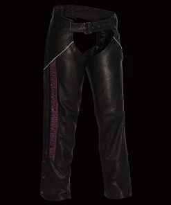 Milwaukee Leather MLL6500 Ladies Black And Fuchsia Leather Hip Set Chaps