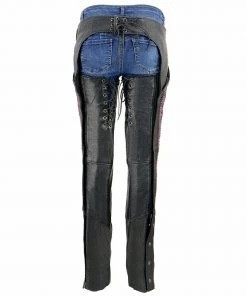 Milwaukee Leather MLL6501 Ladies 'Crinkled' Black And Purple Leather Lightweight Low-Rise Chaps Motorycle Pants & Chaps