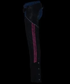 Milwaukee Leather MLL6501 Ladies'Crinkled' Black And Pink Leather Lightweight Low-Rise Chaps Motorycle Pants & Chaps