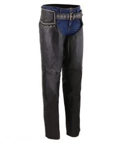 Milwaukee Leather MLL6502 Ladies Black Classic Leather Chaps With Rhinestones Bling Motorycle Pants & Chaps