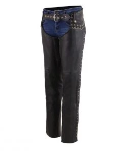 Milwaukee Leather MLL6503 Ladies Black Classic Leather Chaps With Rivet Design