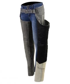 Milwaukee Leather MLL6505 Ladies Vintage Grey Slate Leather Chaps With Racing Stripes Motorycle Pants & Chaps