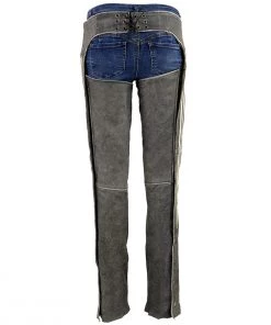 Milwaukee Leather MLL6505 Ladies Vintage Grey Slate Leather Chaps With Racing Stripes Motorycle Pants & Chaps