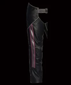 Motorycle Pants & Chaps Milwaukee Leather MLL6515 Women's'Pink Stripe' Classic Black Rub-Off Low-Rise Leather Chaps