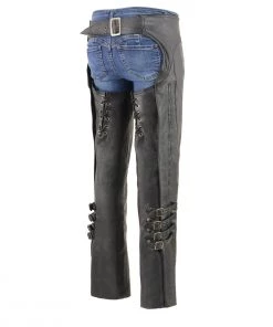 Milwaukee Leather MLL6520 Women’s'Laced' Black Leather Motorcycle Chaps Motorycle Pants & Chaps