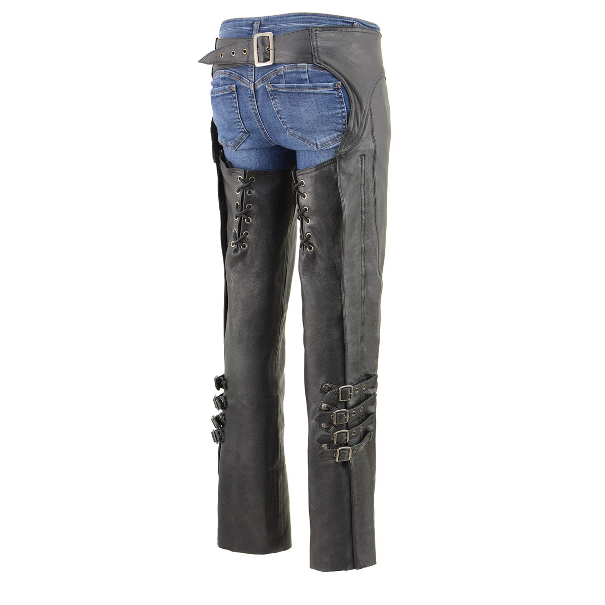 Milwaukee Leather MLL6520 Women’s 'Laced' Black Leather Motorcycle Chaps Motorycle Pants & Chaps