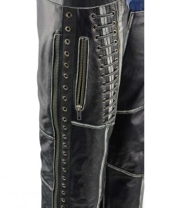 Motorycle Pants & Chaps Milwaukee Leather MLL6526 Women'Laced' Distressed Grey Leather Chaps
