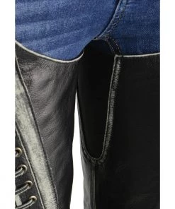 Motorycle Pants & Chaps Milwaukee Leather MLL6526 Women'Laced' Distressed Grey Leather Chaps