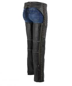Motorycle Pants & Chaps Milwaukee Leather MLL6526 Women'Laced' Distressed Grey Leather Chaps
