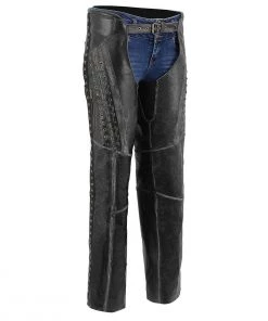 Motorycle Pants & Chaps Milwaukee Leather MLL6526 Women'Laced' Distressed Grey Leather Chaps