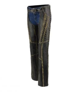 Milwaukee Leather MLL6527 Women's'Laced' Distressed Brown Leather Chaps