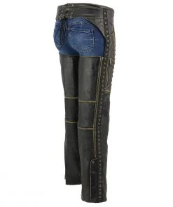 Milwaukee Leather MLL6527 Women's 'Laced' Distressed Brown Leather Chaps