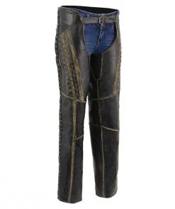 Milwaukee Leather MLL6527 Women's 'Laced' Distressed Brown Leather Chaps