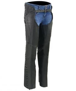 Milwaukee Leather MLL6535 Women's Black Lightweight Hip Set Leather Chaps Motorycle Pants & Chaps