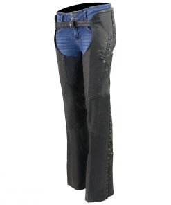 Milwaukee Leather MLL6535 Women's Black Lightweight Hip Set Leather Chaps Motorycle Pants & Chaps