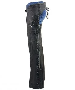 Milwaukee Leather MLL6535 Women's Black Lightweight Hip Set Leather Chaps Motorycle Pants & Chaps