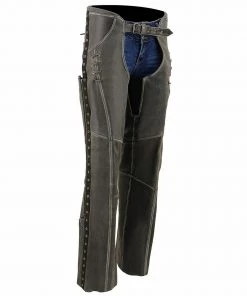 Motorycle Pants & Chaps Milwaukee Leather MLL6536 Women's 'Elegant' Distressed Grey Leather Chaps