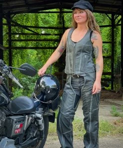 Motorycle Pants & Chaps Milwaukee Leather MLL6536 Women's'Elegant' Distressed Grey Leather Chaps