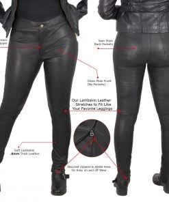 Motorycle Pants & Chaps Milwaukee Leather MLL6690'Sandy' Women’s Black Lambskin Stretch Leather Pants