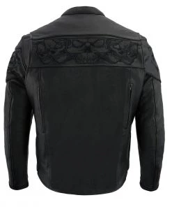 Milwaukee Leather MLM1500 Men's Crossover Black Leather Scooter Jacket With Reflective Skulls Leather Motorcycle Jackets