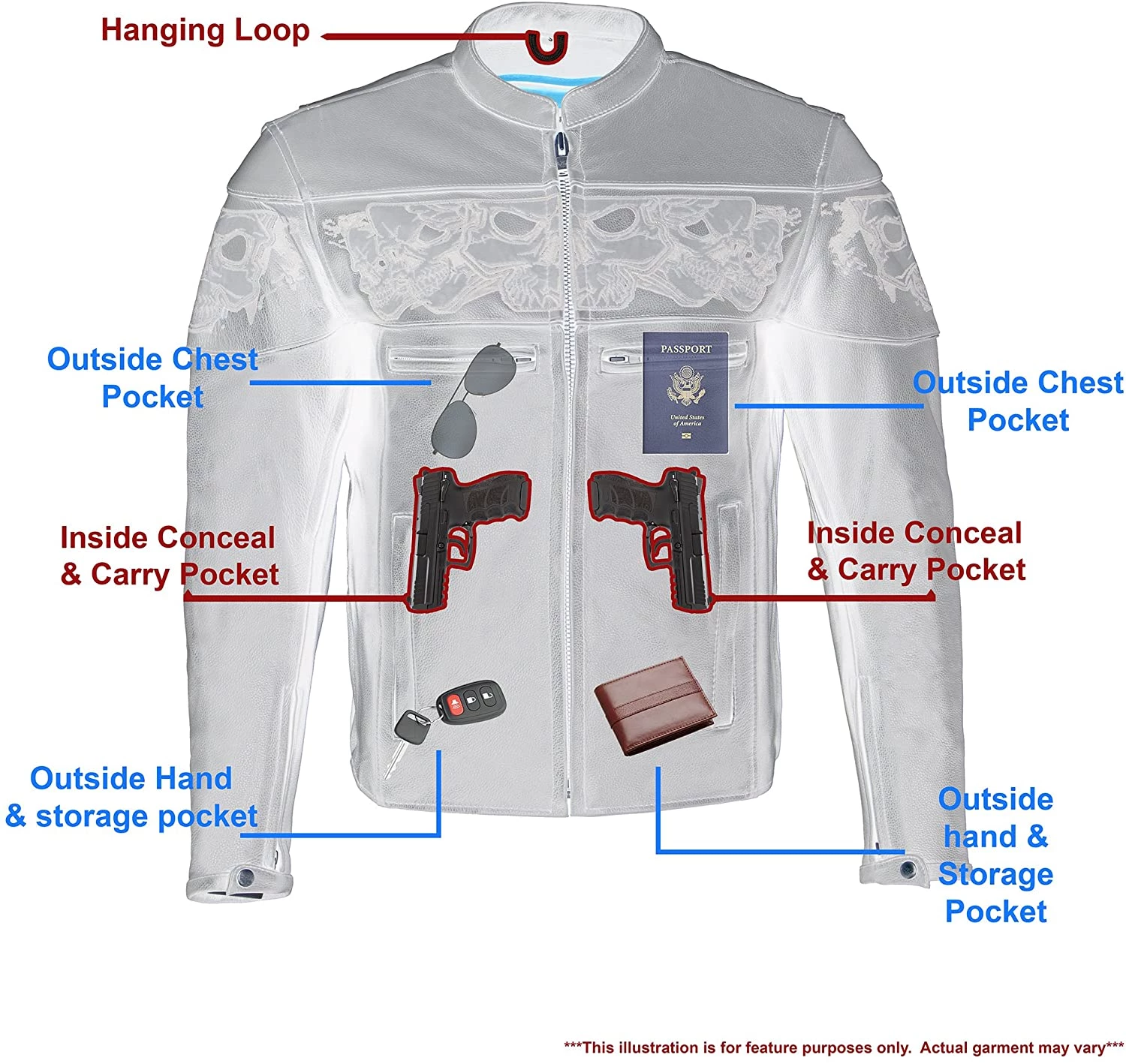 Milwaukee Leather MLM1501 Men's Black 'Cool-Tec' Leather Crossover Scooter Jacket With Reflective Skulls Cool-Tec Jackets