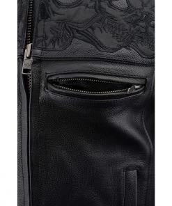 Milwaukee Leather MLM1500 Men's Crossover Black Leather Scooter Jacket With Reflective Skulls Leather Motorcycle Jackets