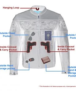 Milwaukee Leather MLM1500 Men's Crossover Black Leather Scooter Jacket With Reflective Skulls Leather Motorcycle Jackets