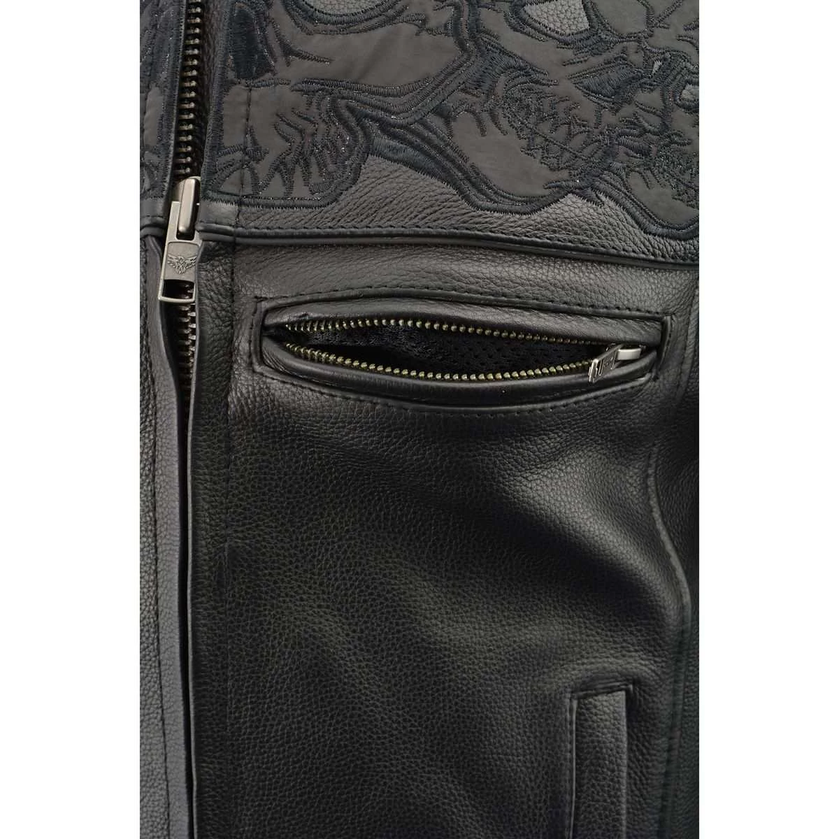 Milwaukee Leather MLM1501 Men's Black 'Cool-Tec' Leather Crossover Scooter Jacket With Reflective Skulls Cool-Tec Jackets