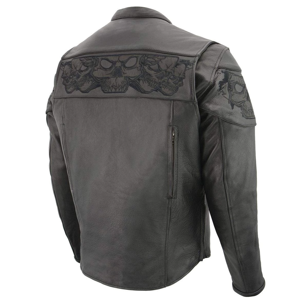 Milwaukee Leather MLM1501 Men's Black 'Cool-Tec' Leather Crossover Scooter Jacket With Reflective Skulls Cool-Tec Jackets