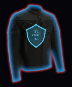 Milwaukee Leather MLM1501 Men's Black'Cool-Tec' Leather Crossover Scooter Jacket With Reflective Skulls Cool-Tec Jackets