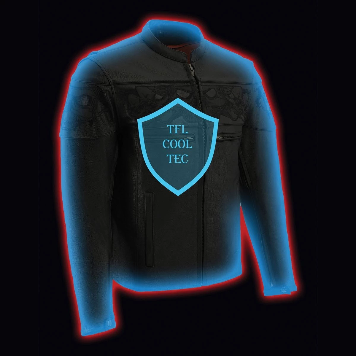 Milwaukee Leather MLM1501 Men's Black 'Cool-Tec' Leather Crossover Scooter Jacket With Reflective Skulls Cool-Tec Jackets