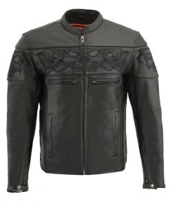 Milwaukee Leather MLM1501 Men's Black'Cool-Tec' Leather Crossover Scooter Jacket With Reflective Skulls Cool-Tec Jackets