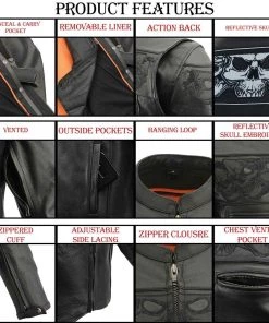 Milwaukee Leather MLM1501 Men's Black'Cool-Tec' Leather Crossover Scooter Jacket With Reflective Skulls Cool-Tec Jackets