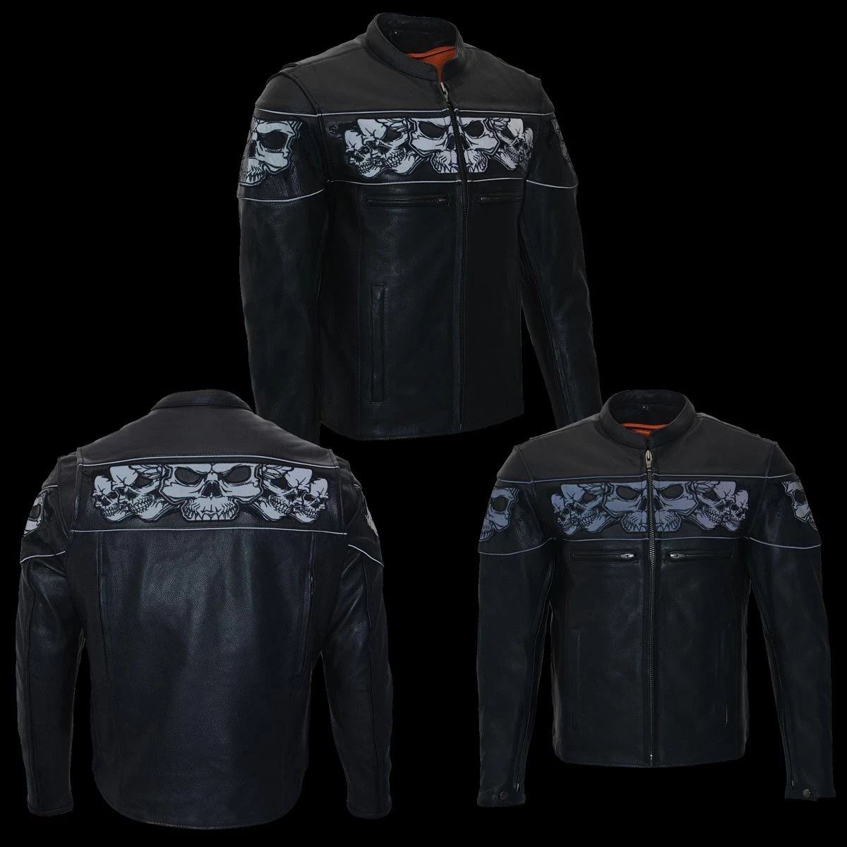Milwaukee Leather MLM1501 Men's Black 'Cool-Tec' Leather Crossover Scooter Jacket With Reflective Skulls Cool-Tec Jackets