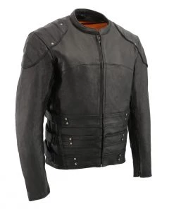 Milwaukee Leather MLM1505 Men's 'Assault Racer' Black Leather Jacket With Triple Side Straps Leather Motorcycle Jackets