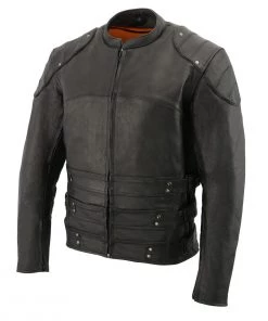 Milwaukee Leather MLM1505 Men's'Assault Racer' Black Leather Jacket With Triple Side Straps Leather Motorcycle Jackets