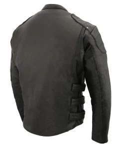 Milwaukee Leather MLM1505 Men's'Assault Racer' Black Leather Jacket With Triple Side Straps Leather Motorcycle Jackets