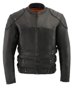 Milwaukee Leather MLM1505 Men's'Assault Racer' Black Leather Jacket With Triple Side Straps Leather Motorcycle Jackets