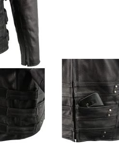 Milwaukee Leather MLM1505 Men's'Assault Racer' Black Leather Jacket With Triple Side Straps Leather Motorcycle Jackets