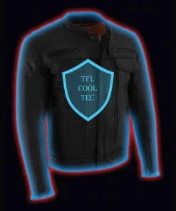 Cool-Tec Jackets Milwaukee Leather MLM1506 Men's'Cool-Tec' Black Leather Jacket With Utility Pockets