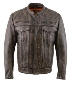 Leather Motorcycle Jackets Milwaukee Leather MLM1508 Men's Distress Brown Leather Jacket With Utility Pockets