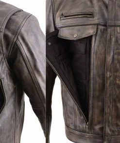 Leather Motorcycle Jackets Milwaukee Leather MLM1508 Men's Distress Brown Leather Jacket With Utility Pockets
