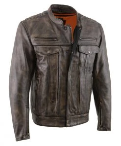 Leather Motorcycle Jackets Milwaukee Leather MLM1508 Men's Distress Brown Leather Jacket With Utility Pockets