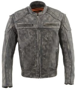 Milwaukee Leather MLM1509 Men's Distressed Brown ‘2 In 1’ Leather Jacket With Zip-Off Sleeves Leather Motorcycle Jackets